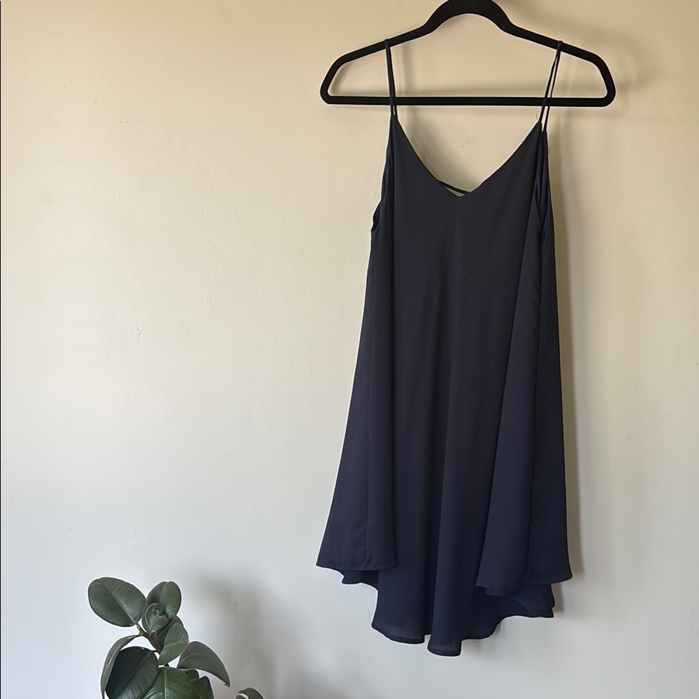 Navy Blue Floaty Shift Tank Dress Minimalist Maternity Wedding Guest Look